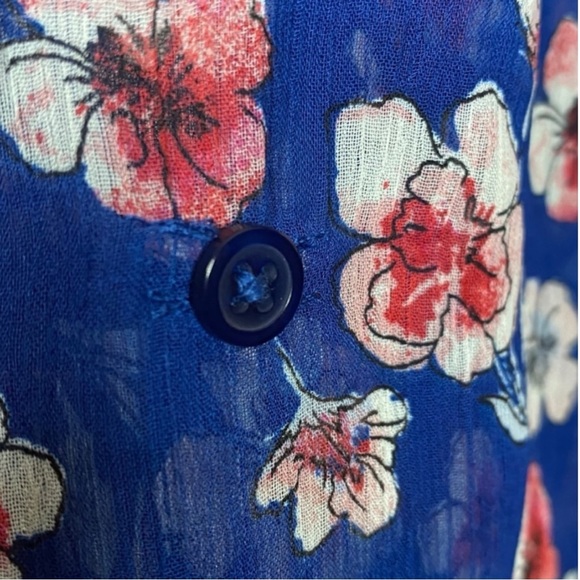 KUT FROM THE KLOTH Floral Button Down Blouse with Mandarin Collar in Blue Size L - Picture 6 of 11